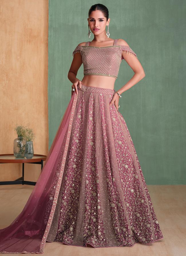 Georgette Pink Wedding Wear Embroidery Work Ready To Wear Lehenga Choli